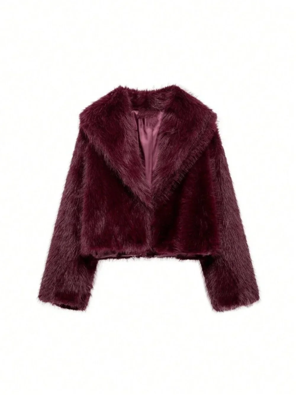 Burgundy Casual Women's Faux Fur Collar Short teddy coat Jacket